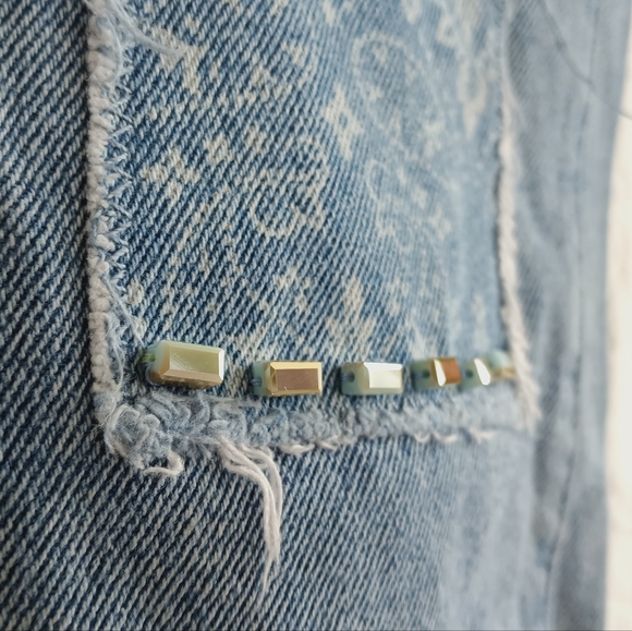 Simple Society Patchwork Straight Leg Jeans Lace Beaded Distressed Grunge Boho - Picture 6 of 13